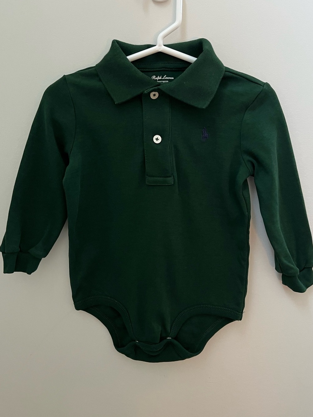 Ralph Lauren Forest Green Long Sleeve Polo Bodysuit Super Soft 100% Cotton